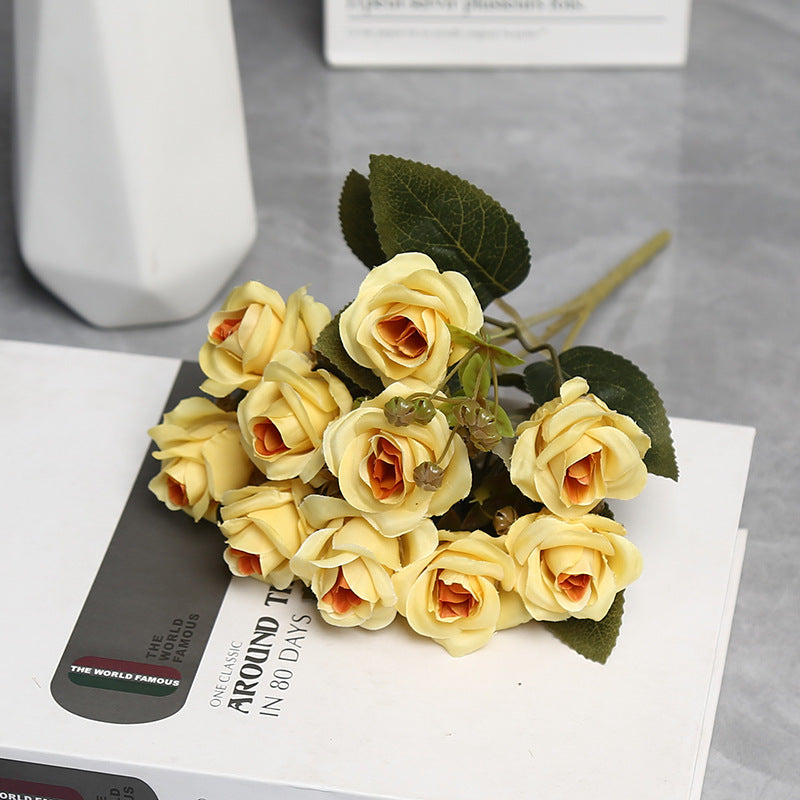 Autumn-Toned Silk Rose Bouquet, 10-Bloom Hand-Tied Bunch, 12" Tall, for Weddings, Home Decor & Floral Arrangements
