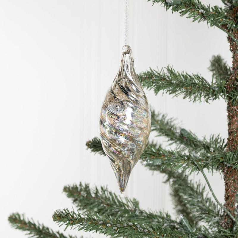Bulk Christmas Glass Ornaments 12 Pcs Sparkle Helical Drop Decorations for Christmas Tree