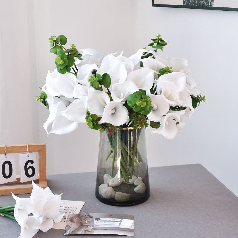Calla Lily Bouquet, 7-Bloom Artificial Flowers, 13" Tall, PU Material, Wedding, Home Decor