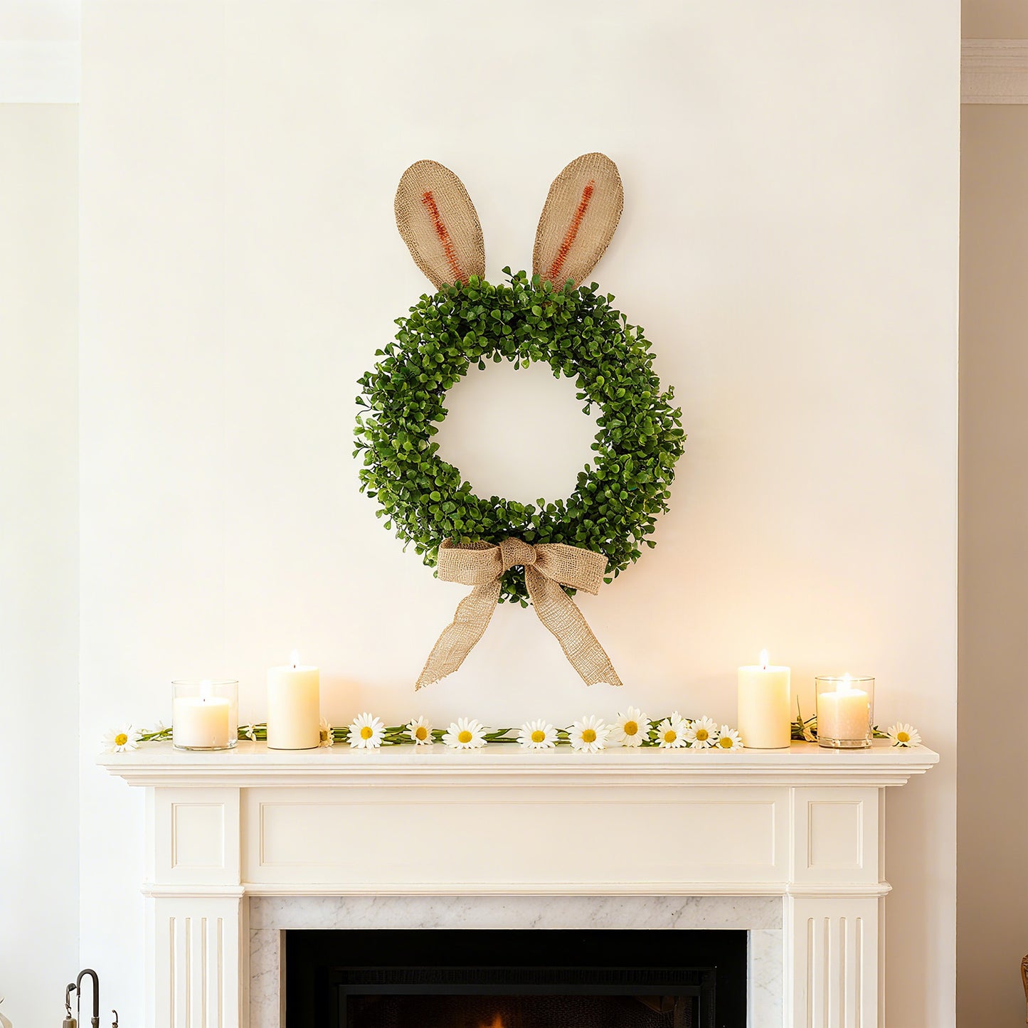 24 " Easter Bunny Wreath - Artificial Greenery Front Door Decor | Spring Summer Home Accent