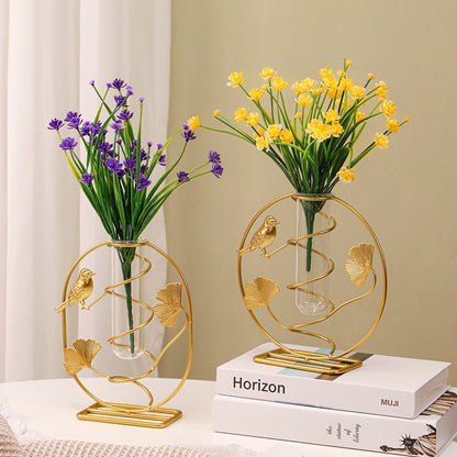 Bulk 1pc Elegant Ginkgo Leaf Metal Vase with Geometry Stand for Home Decor Flower Arrangements Wholesale