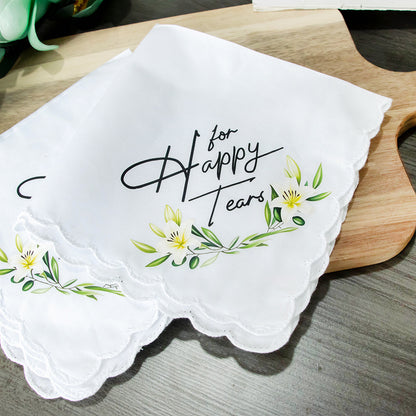 Wedding Handkerchief for Happy Tears - 11x11 Inch Crescent Tea Towel | Bride & Bridesmaids