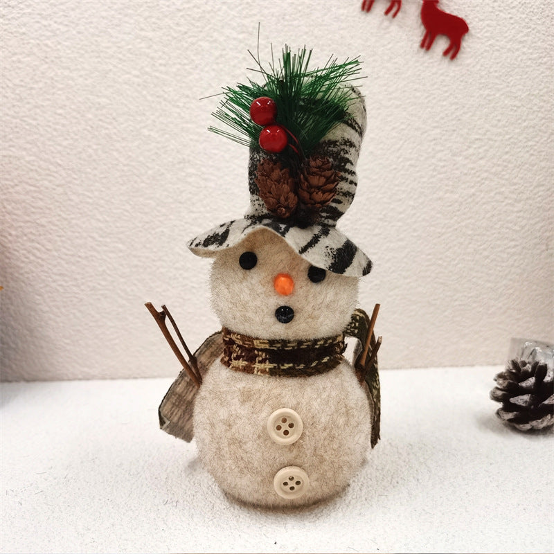 10 Pcs Christmas Snowman Dolls with Sleigh, Scarf, Hat - Felt Ornaments Set