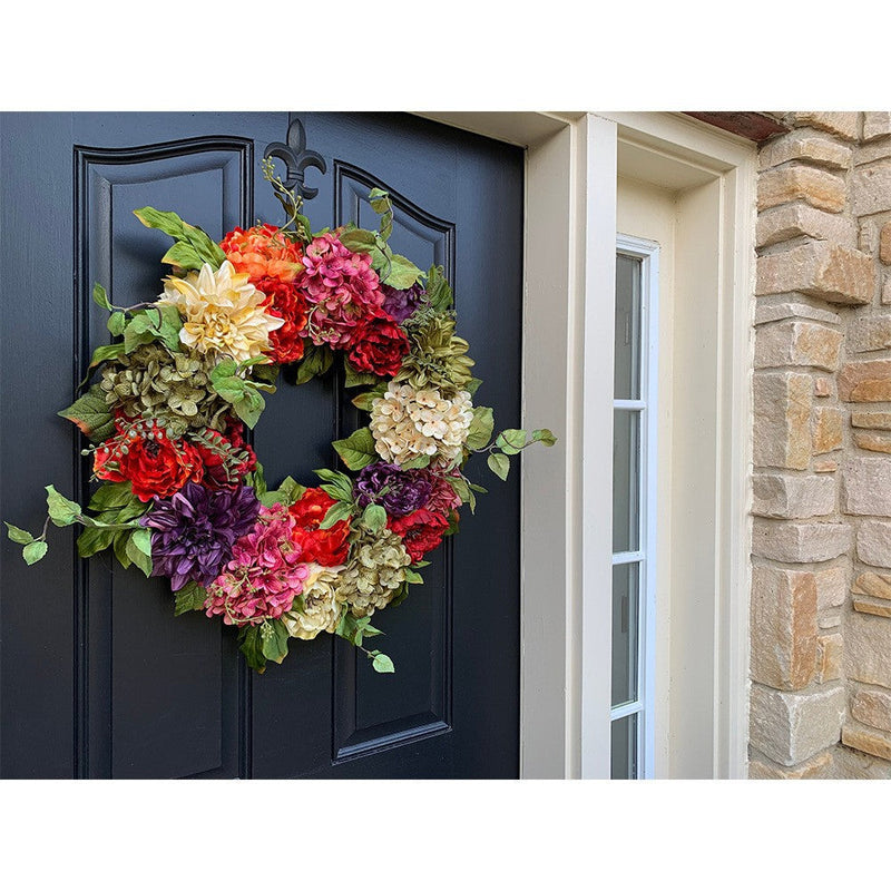Artificial Silk Hydrangea Peony Dahlia Wreaths Bulk Set for Front Door Wall Hanging Home Decor