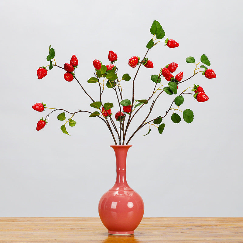 Single Stem Artificial Strawberry Fruit Branch, 72cm (28"), Foam Material, 8 Blooms, Red or Pink, Home & Commercial Decor