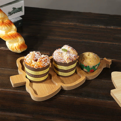 Wooden Christmas Tree - shaped Serving Trays, 10.8 Inches, Multi - compartment for Snacks, Fruits