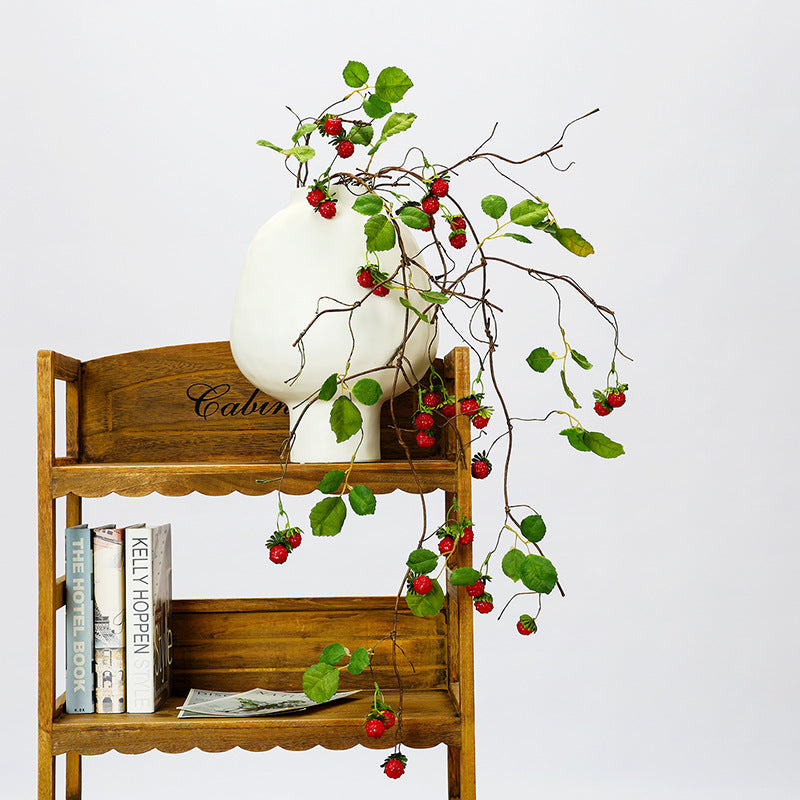 Artificial Raspberry Vine Garland with Berries, 38" Long Realistic Faux Foliage for Home Decor, Wedding Backdrops, Floral Arrangements