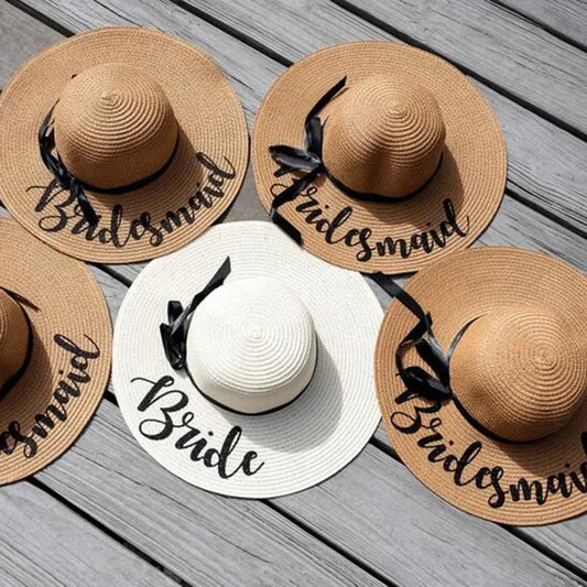 Wedding Bride Bridesmaid Letter Sun Hat - Straw Photo Prop Hat (22.4 Inch Head Circumference)