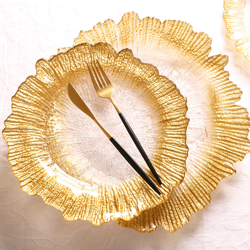 Bulk Set of 2 Irregular Charger Plates Gold Glass Plates for Dinner Wedding Party Event Decoration Wholesale