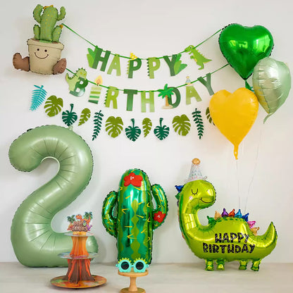 Dinosaur Birthday Party Decoration Set - Green Themed Balloons Banners & Props for Kids’ Birthday Photo Backdrop for Toddler Boy & Girl