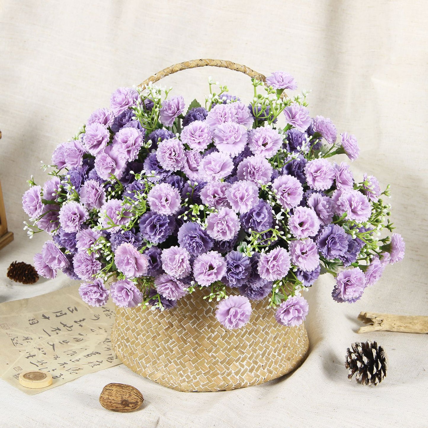 Artificial Carnation & Hydrangea Bouquet, 12.2" Tall, 7.09" Wide, for Event & Venue Styling