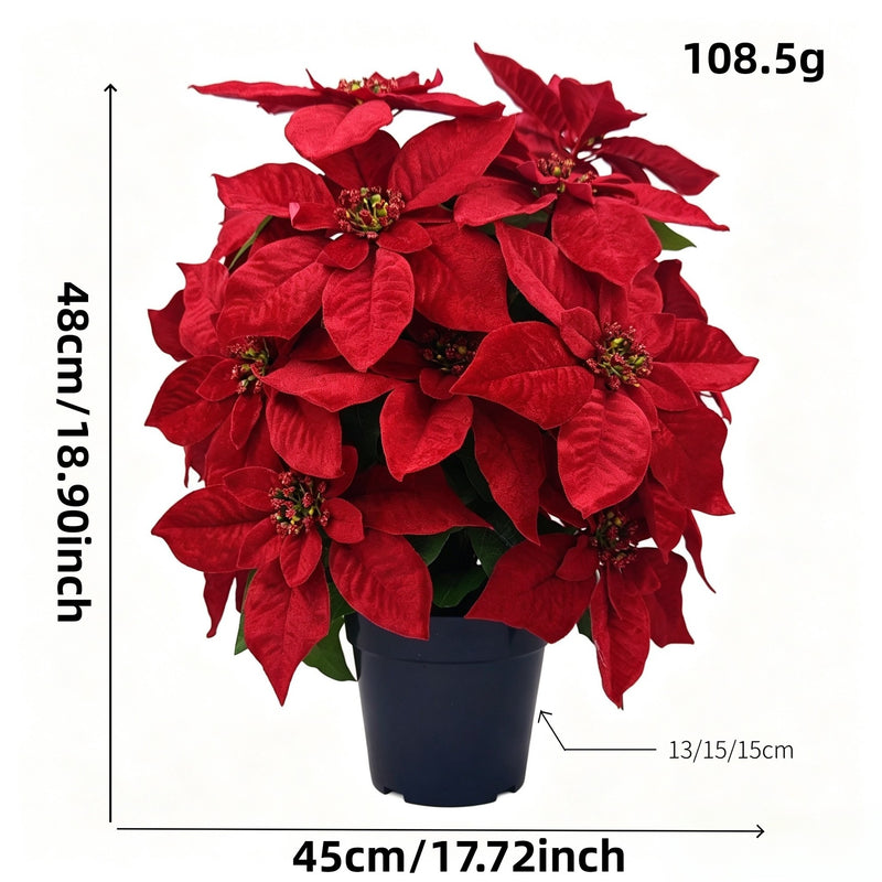 Artificial Poinsettia Bush with 20 Blooms, 19-Inch Height, Includes Pot, Perfect for Holidays, Weddings, and Home Decor