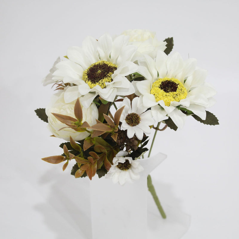 13" Artificial Peony & Sunflower Bush with 8 Blooms, Realistic Faux Flowers for Home Decor, Wedding & Events