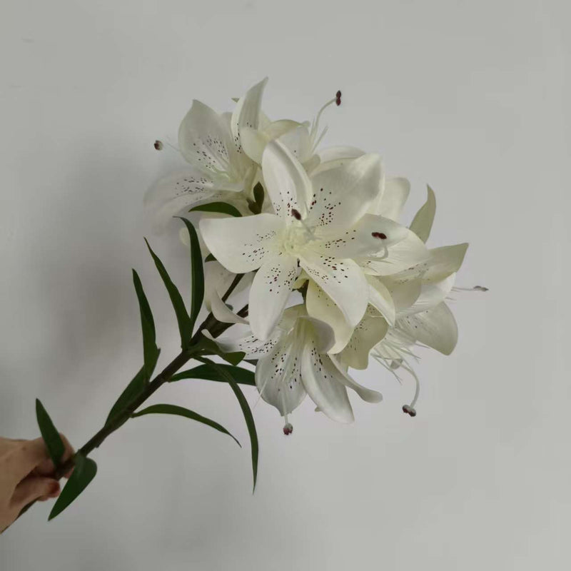 Single Stem Faux Lily with 10 Blooms, 24" Tall, Silk-Like Fabric, for Weddings, Home Decor, and Events