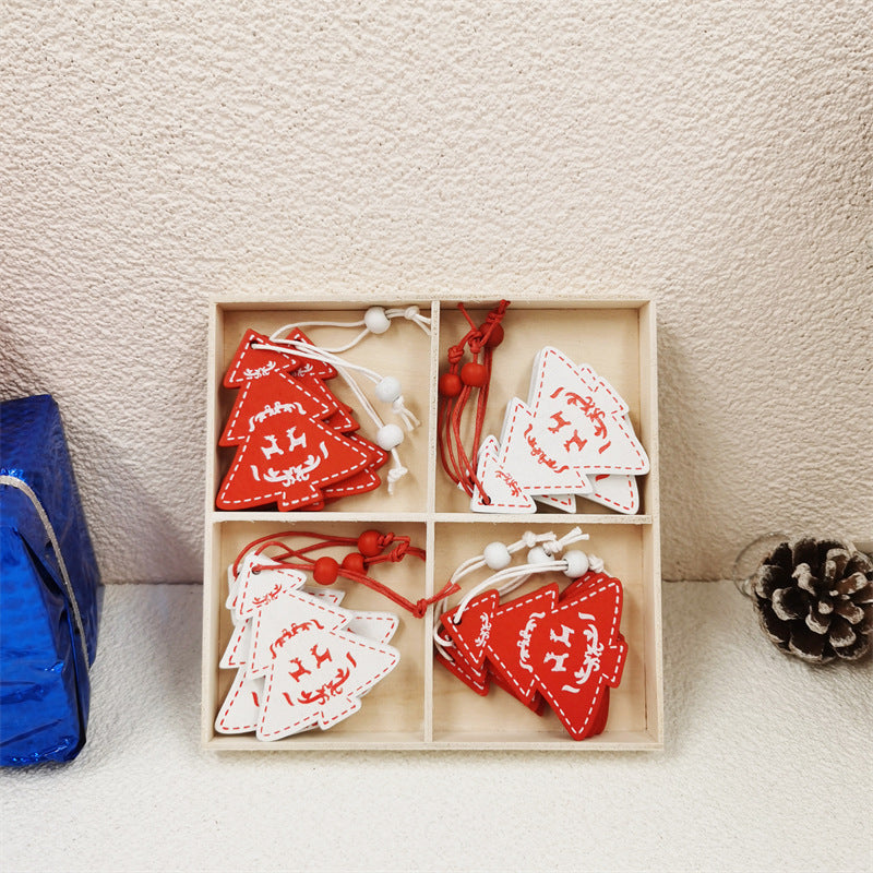 12 Pcs Christmas Ornaments Set with Snowflakes, Bells, Elk Wooden Pendants, Hanging Decorations in 4-Grid Box