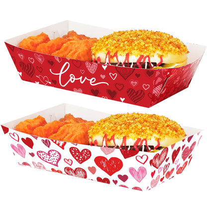 Valentine's Day Disposable Snack Trays (20-Pack) - Love-Themed Popcorn Boats for Party Supplies