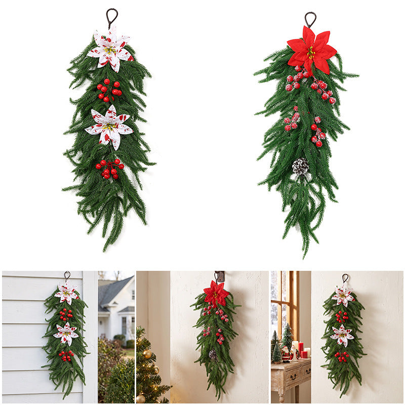 Artificial Christmas Garland with Red Berries and Pine, 25" Trailing Vine, Indoor Holiday Wall Decor, Realistic Faux Greenery