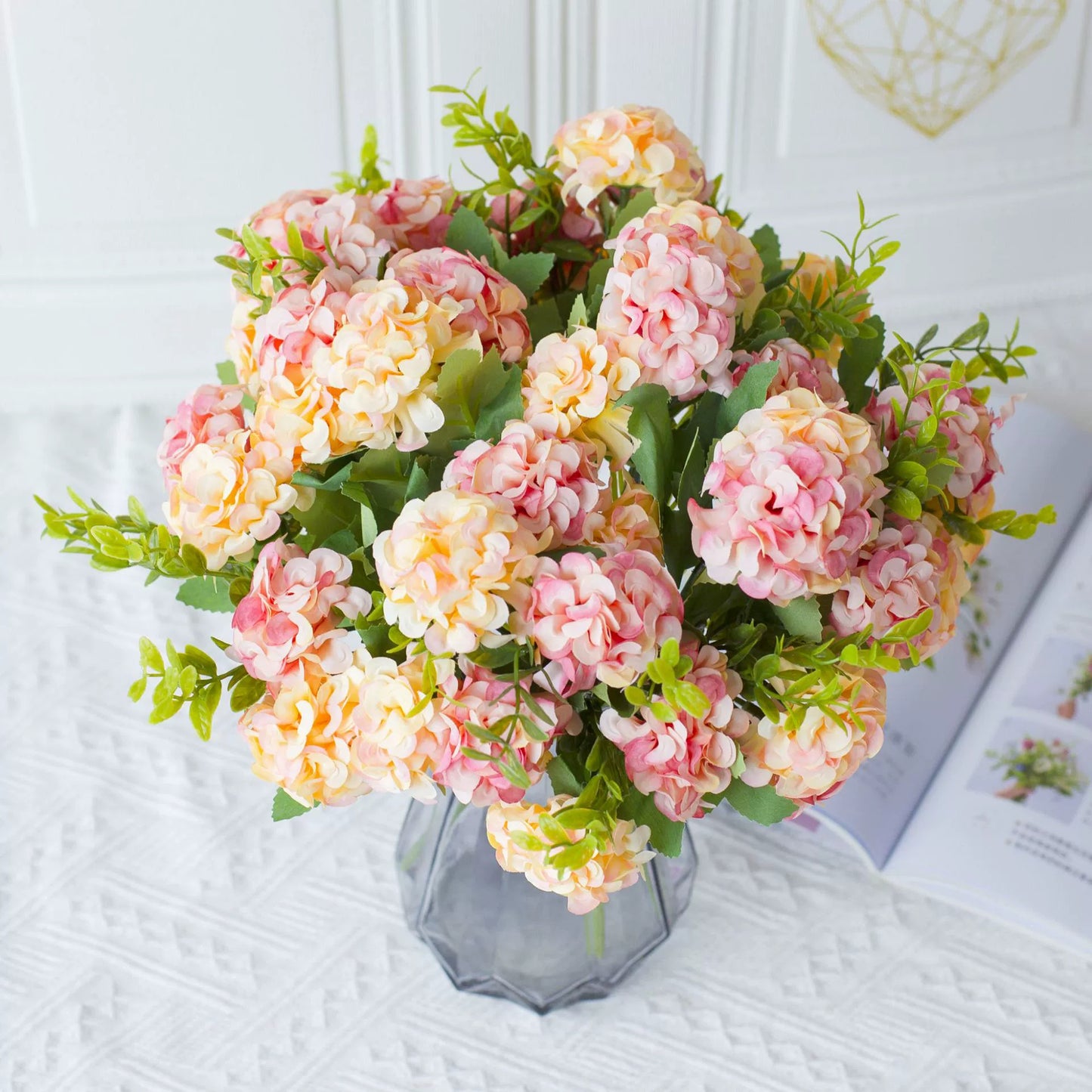 Bulk 5 Pcs Hydrangea Bridal Bouquets Silk Permanent Flower Flexible Stems for Weddings Bridesmaids Reception Centerpieces Wholesale