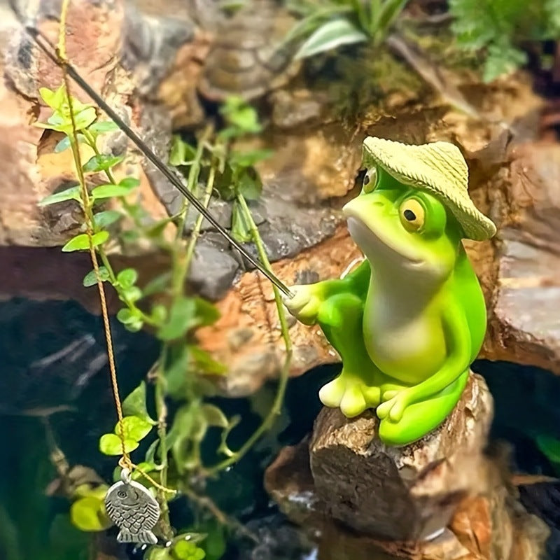 Fishing Frog Garden Decor - Outdoor Patio Pond Resin Statue