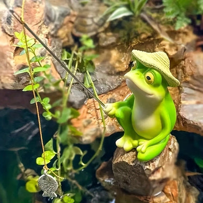 Fishing Frog Garden Decor - Outdoor Patio Pond Resin Statue