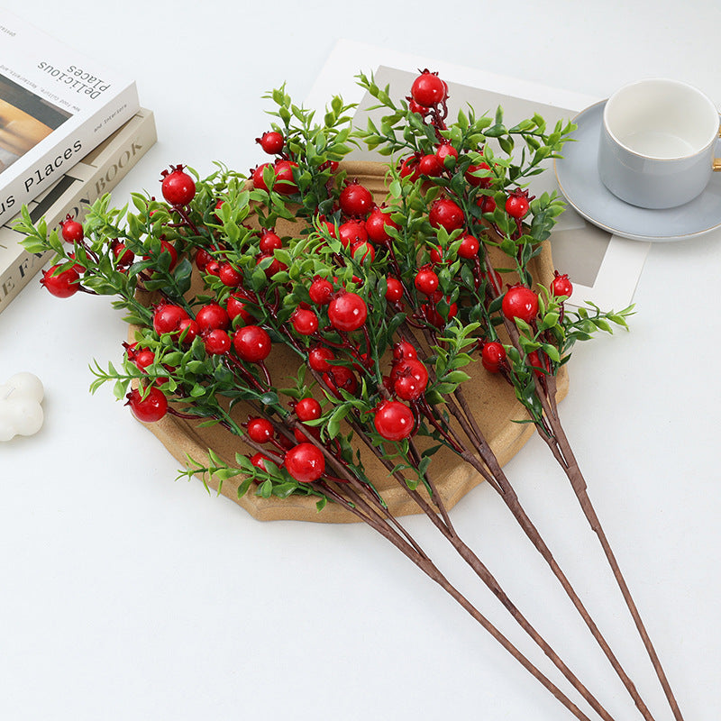 Faux Pomegranate Berries - 2 Pack (24 Heads Each) for Home Decor Christmas & Festive Arrangements