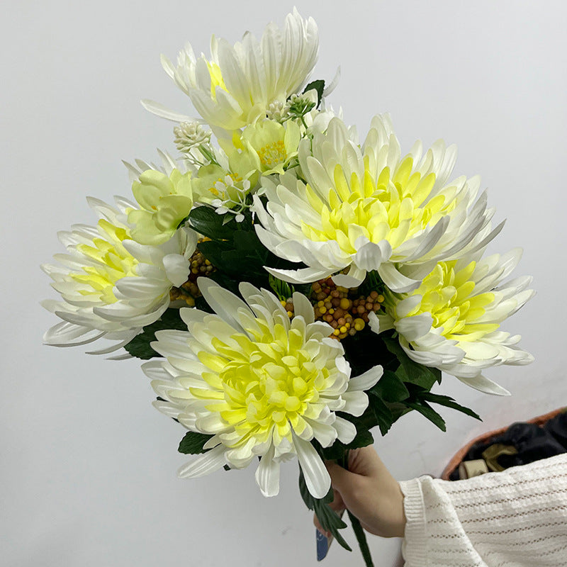 20" Silk-Like Fabric Chrysanthemum Bush, Artificial Flower Arrangement for Home Decor, Weddings, and Events