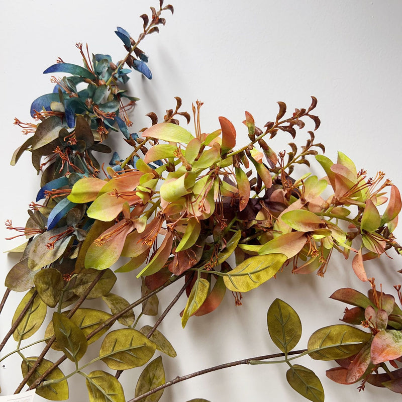 Single Stem Artificial Coral Leaf with Erythrina and Eucalyptus, 32.7" Faux Greenery for Vase Arrangements, Indoor or Outdoor Decor
