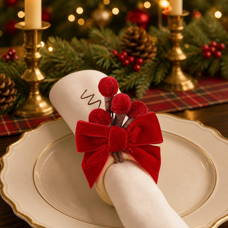 Set of 6 Velvet Napkin Rings, Christmas-Themed Napkin Holders for Holiday Table Decor