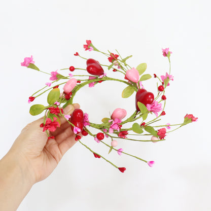 Valentine's Day Candle Ring - 4 Inch Pink Red Heart & Berry | Table Centerpiece Decor
