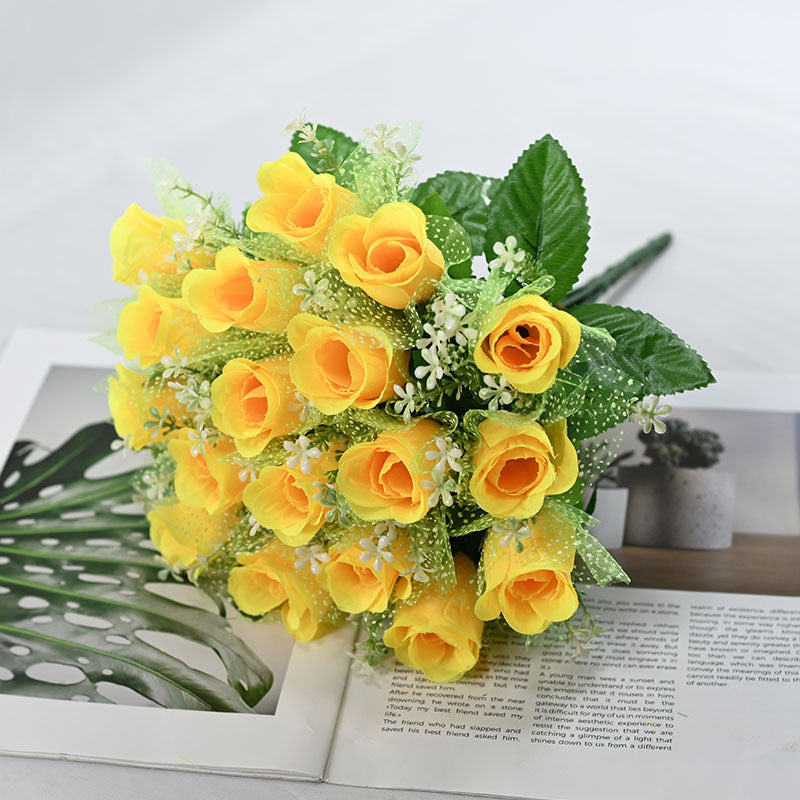 Bridal Wedding Bouquet: 18-Head Artificial Rose Bouquet with Tulle (Wedding Decor & Home Table Accent)