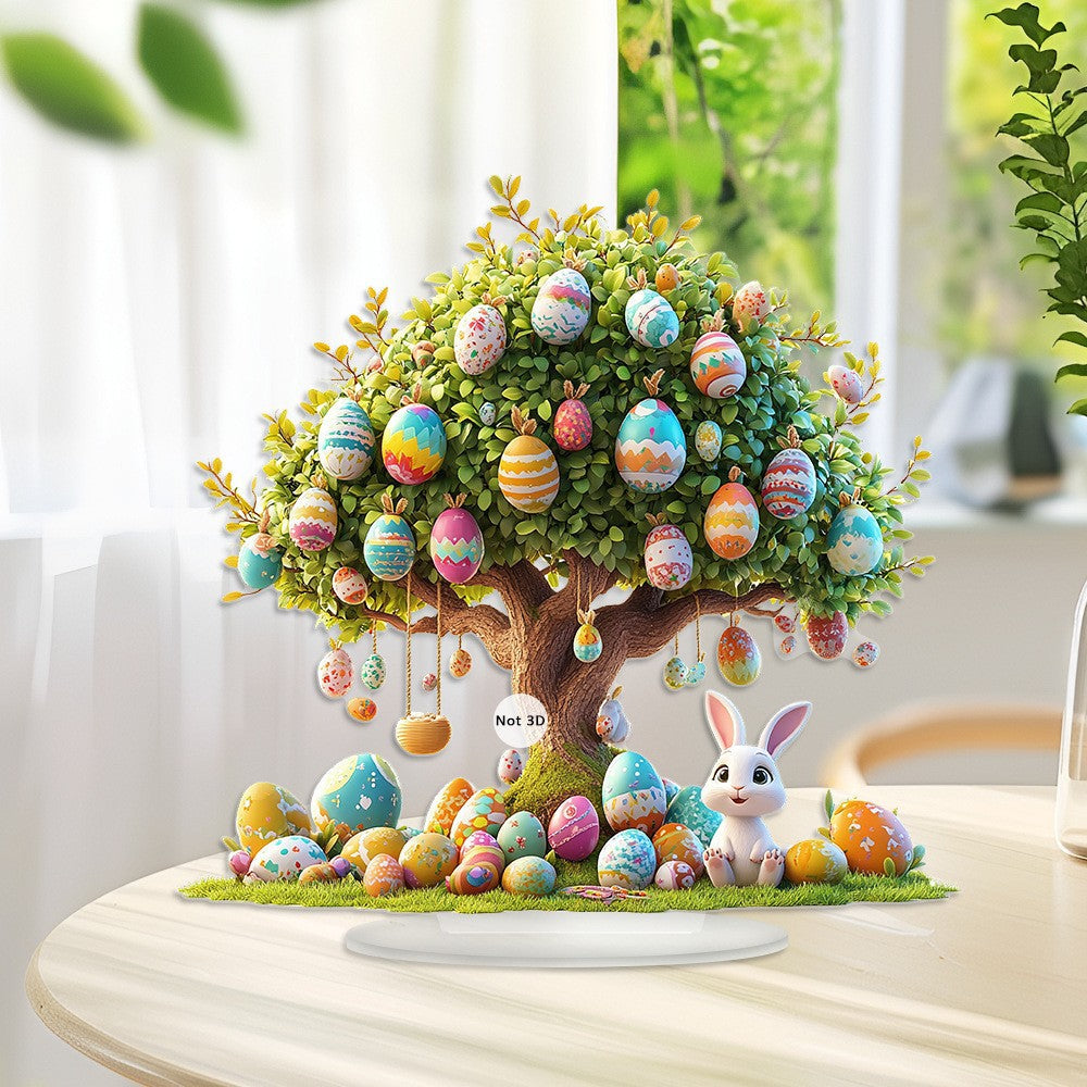 Easter Egg Tree & Bunny Tabletop Decor - 10.04"x9.84" 2D Acrylic Easter Decoration for Living Room Entryway
