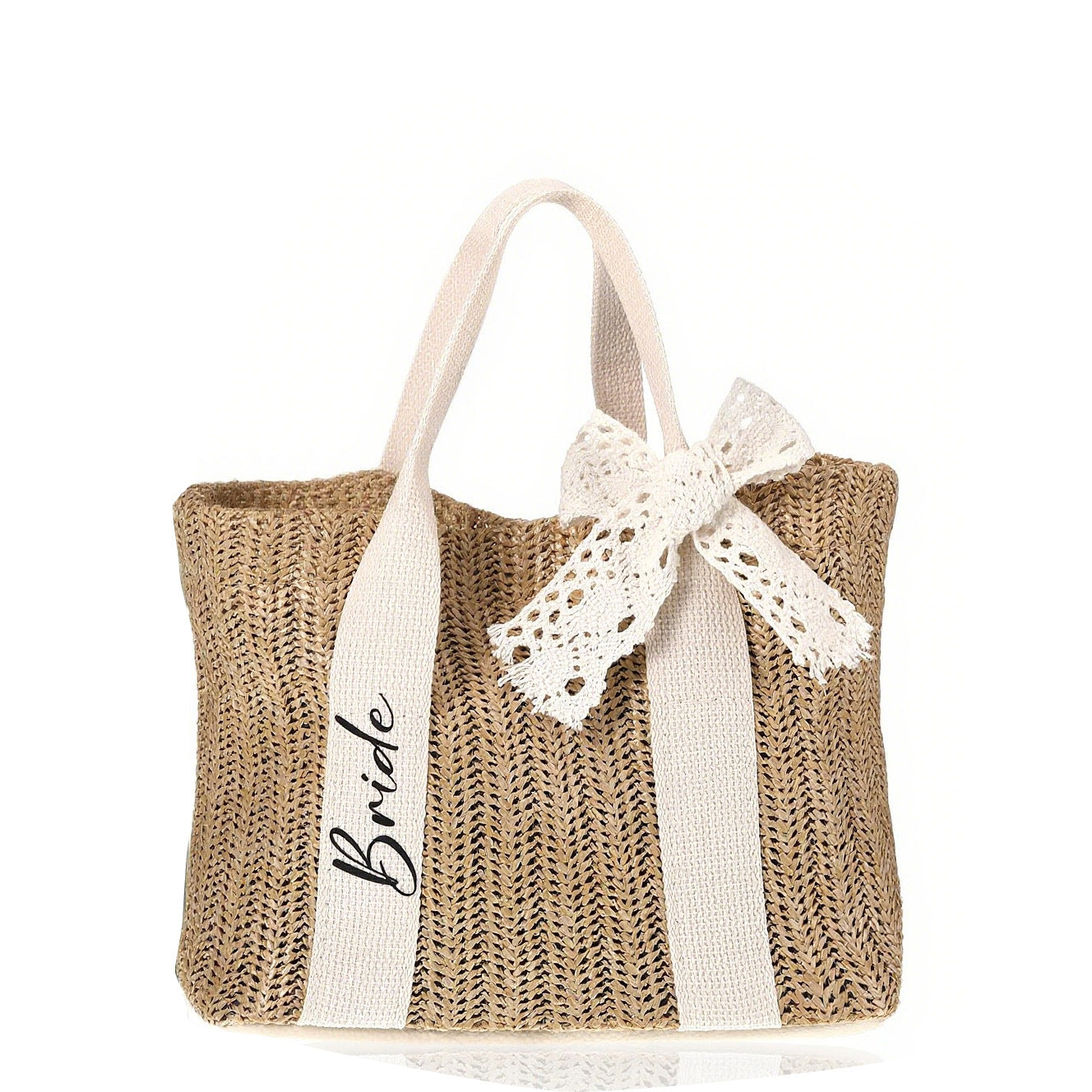 Bride Straw Bag with Sweet Bow - 13x8.7x5.5 Inch | Stylish & Versatile for Weddings & Everyday