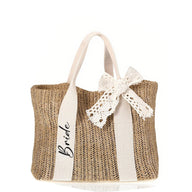 Bride Straw Bag with Sweet Bow - 13x8.7x5.5 Inch | Stylish & Versatile for Weddings & Everyday