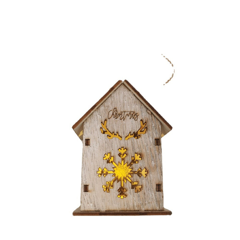 Christmas Glow Cabin House LED Ornament with Hollowed-out Snow Elk for Xmas Tree Decor, Bulk Wholesale