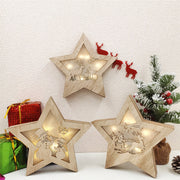 LED Star Hanging Ornaments with Hollow-out Elk and Snowman Design, Bulk Set