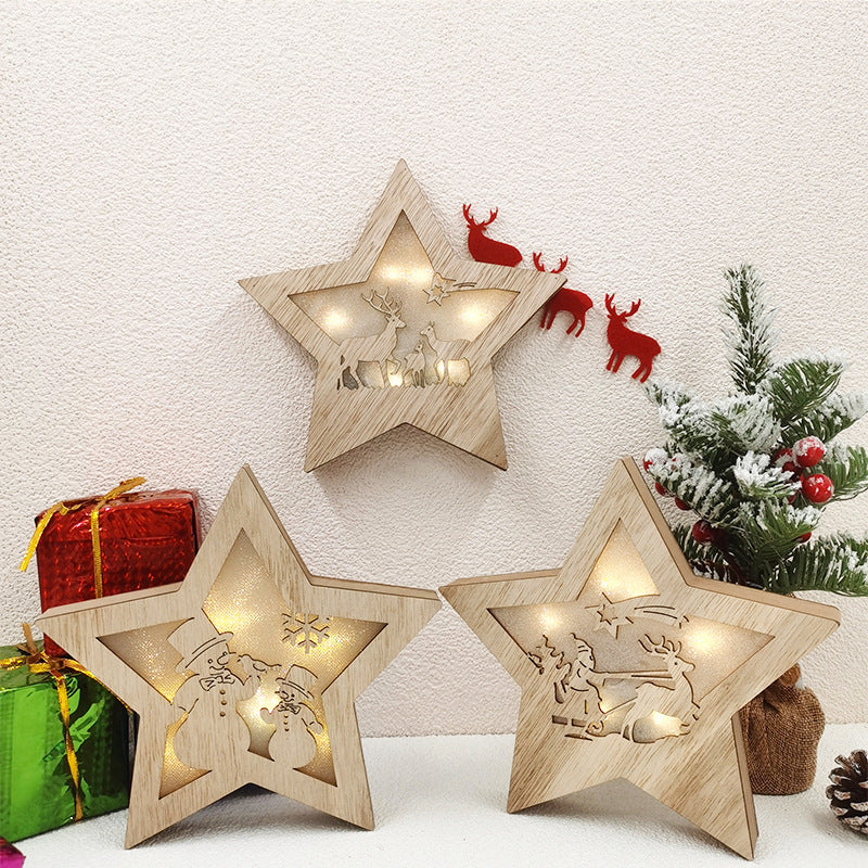LED Star Hanging Ornaments with Hollow-out Elk and Snowman Design, Bulk Set
