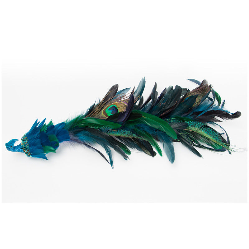 Artificial Long Tail Blue Peacock Ornaments 12 Inch 6 Pcs Christmas Hanging Decorations