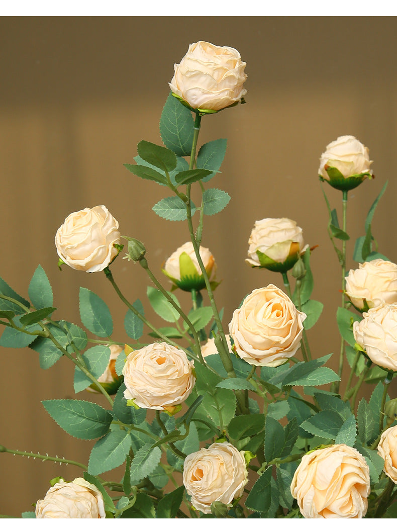 Artificial Silk 3-Head Ruffled Roses, Single Stem, 22" Long, Modern Home Decor, Wedding & Event Floral Arrangements