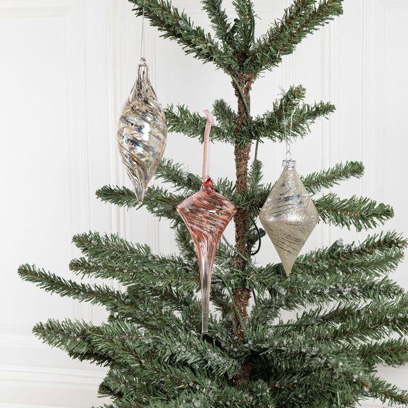 Bulk Christmas Glass Ornaments 12 Pcs Sparkle Helical Drop Decorations for Christmas Tree