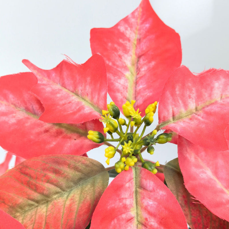Artificial Poinsettia Bush with 5 Blooms, 12" Tall, Plastic, Indoor/Outdoor Holiday Decor
