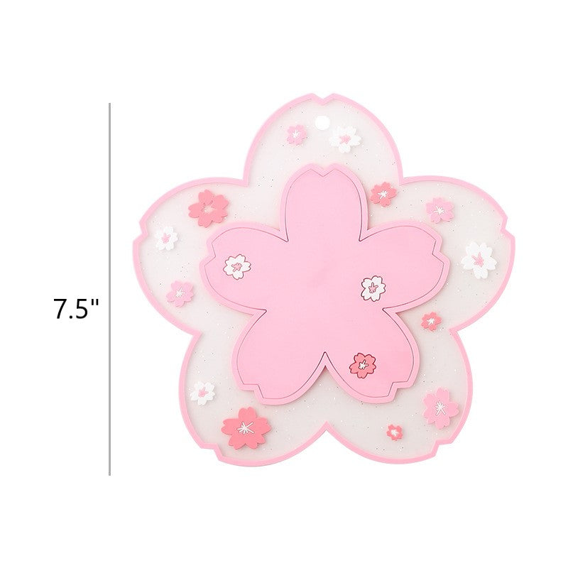 Bulk 3 Pcs PVC Sakura Coasters Cute Non-Slip Washable Silicone Placemat for Party Dining Decor Wholesale