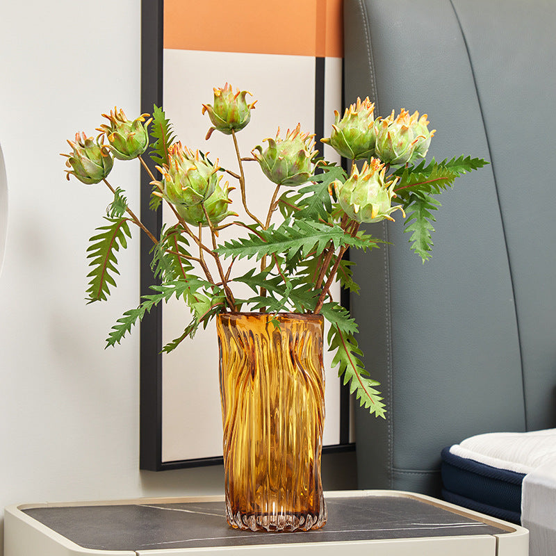 Artificial Milk Thistle Stem, Double Bloom Faux Botanical for Home Decor, Office & Events, 23" with 5 Leaves