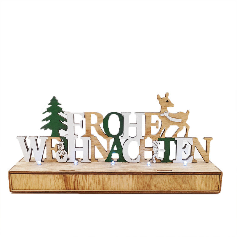 German Merry Xmas Letter Ornaments Bulk Set for Table Decoration Wooden Glow Letters Wholesale