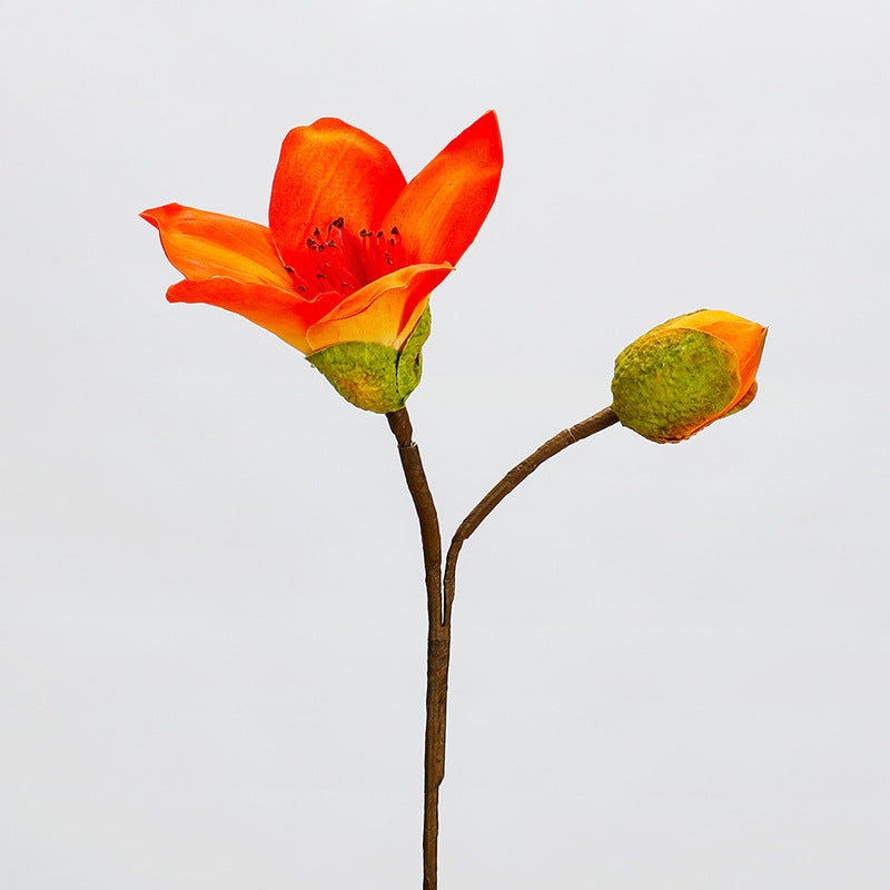 Single Stem Silk-Like Cotton Flower, 14" Tall, 2 Blooms, Ideal for Weddings, Home Decor, and Events