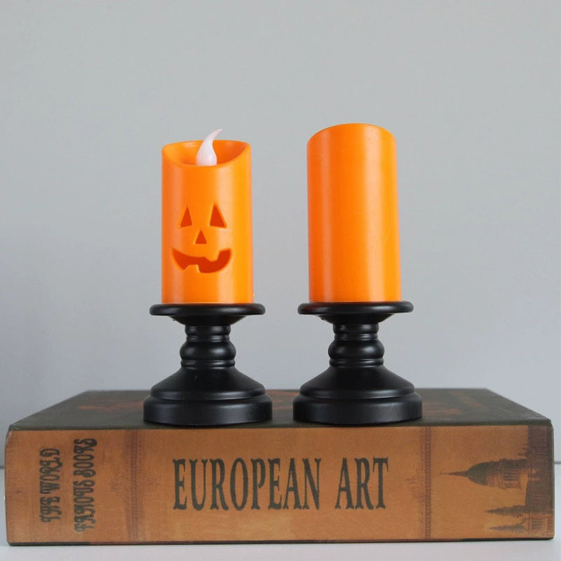 Candlelit Jack-o'-Lantern - Halloween Spooky Pumpkin with Candle Holder, Horror Decor for Haunted House