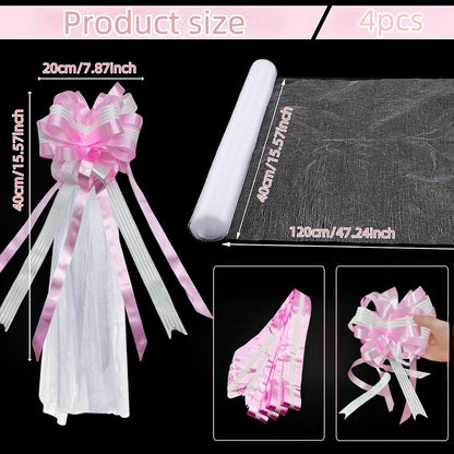 Church Wedding Ceremony Decor: 4-Piece White Chair & Aisle Bow Set (7.87-47.24in)