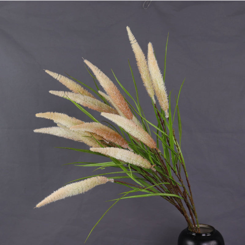 Artificial Reed Grass Bush with 3 Blooms, 40" Tall, Silk-Like Fabric, for Indoor/Outdoor Decor, Weddings, and Events