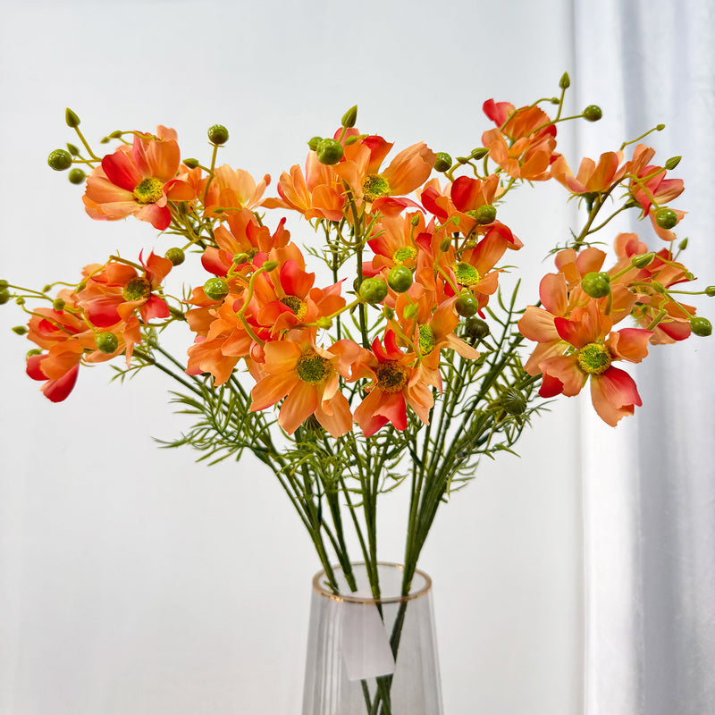 Realistic Cosmos Silk Flower Bush with 8 Blooms, 27" Tall, Rustic Floral Arrangement for Weddings, Home Decor & Events
