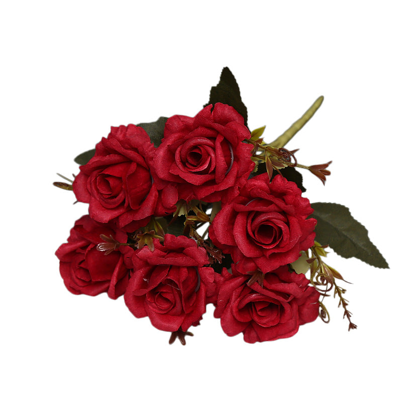 Autumn-Toned Rose Bush, 12" Faux Silk Floral Arrangement with 6 Blooms, Rustic Decor for Weddings & Home