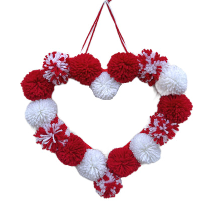Valentine's Day Pom Pom Heart Wreath - Plush Indoor Decor for Home Proposal & Kids’ Room